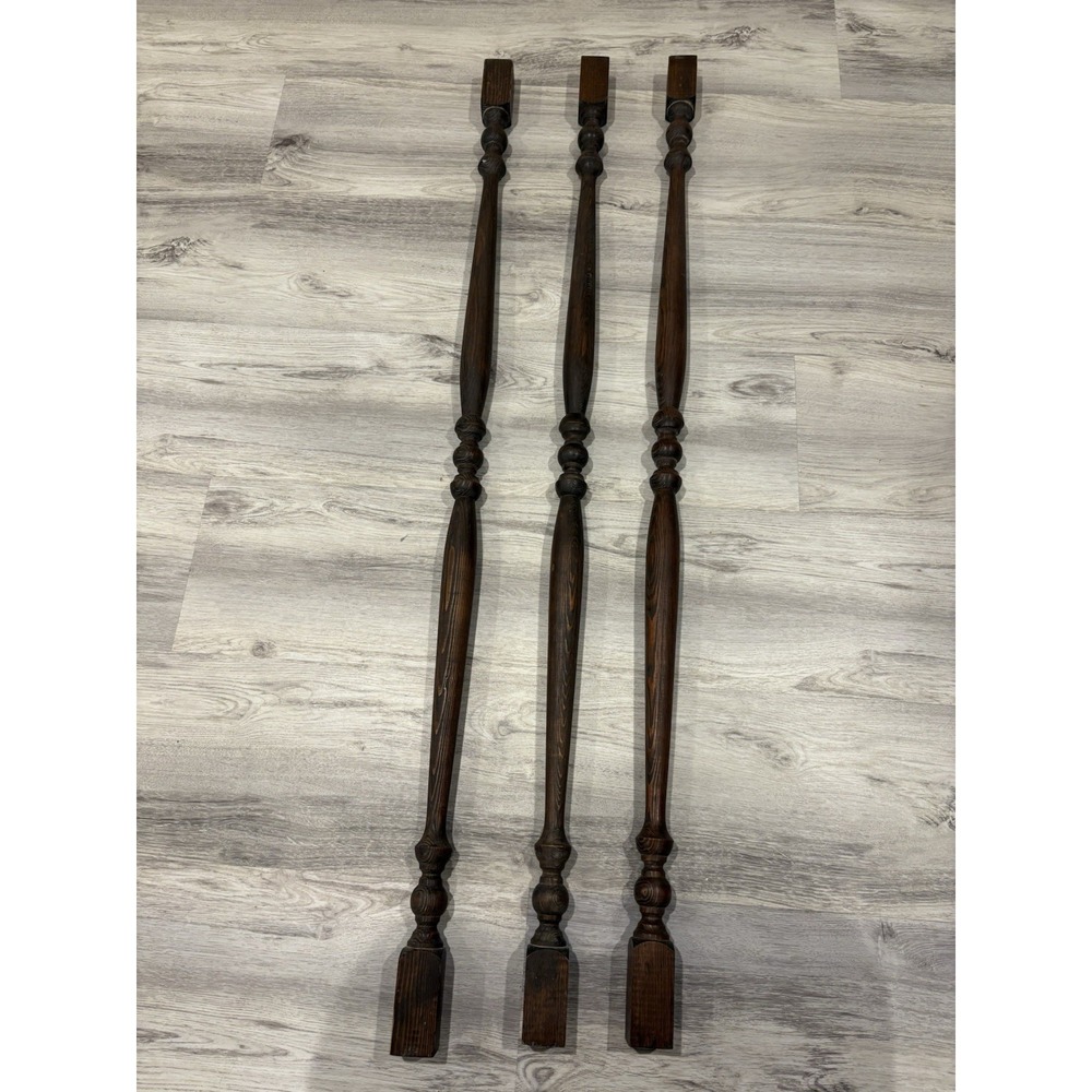Lot Of 3 Vintage Wooden Spindles 49" (4' 1") Retro 70's Balusters Stairs Decor - Picture 3 of 8